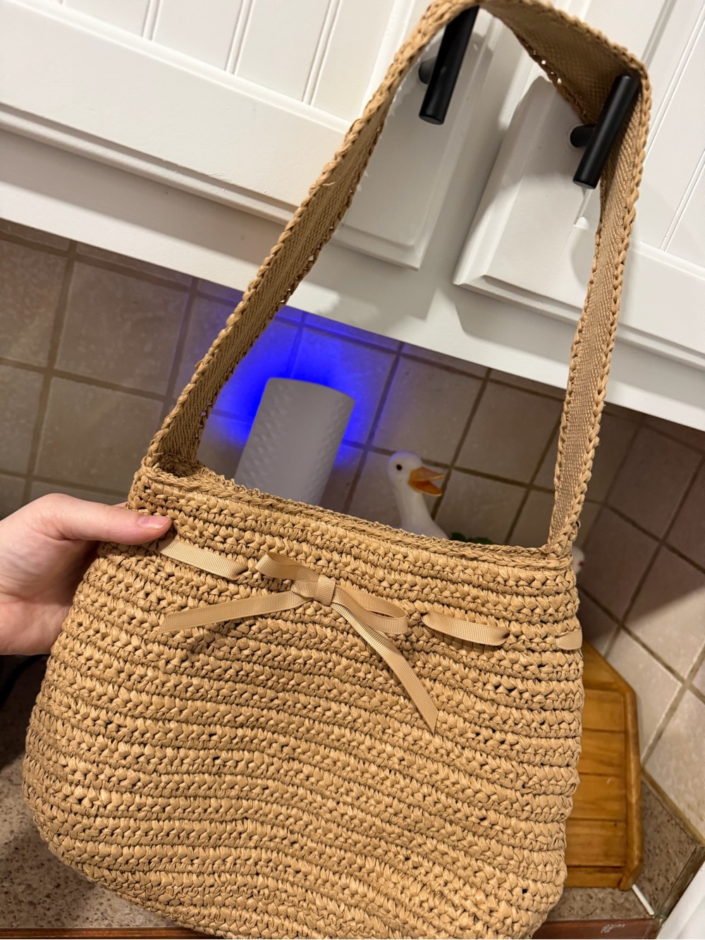 LC Lauren Conrad Tan Woven Shoulder Bag with Bow Accent